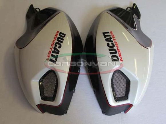 CARBONVANI Ducati Monster 1100 / S / Evo (09/13) Carbon Fuel Tank Side Panels (White version) – Accessories in the 2WheelsHero Motorcycle Aftermarket Accessories and Parts Online Shop